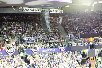  Bernie Sanders at the Hec Ed Pavillion PA system, Flown 